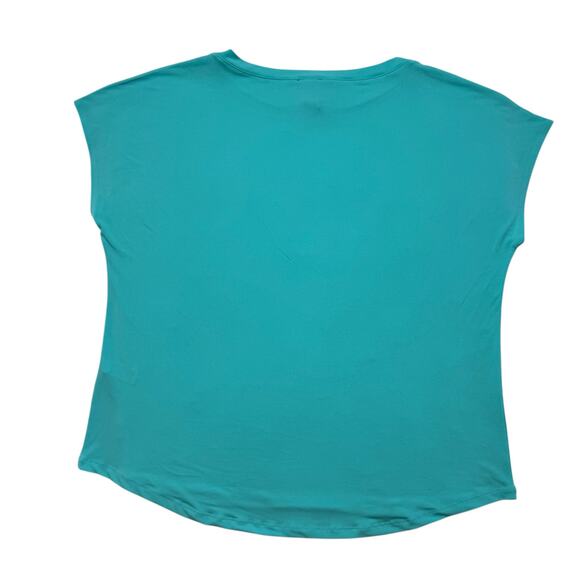 CHICOS Teal Jersey Knit Short Sleeve Blouse Size XL (3) Womens Boat Neck Travel - Picture 5 of 8